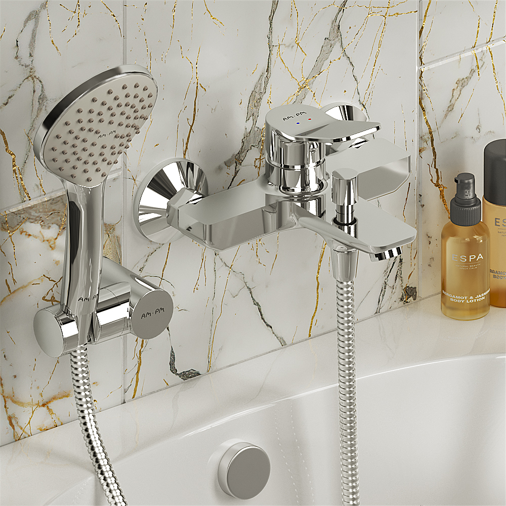 

Смеситель для ванны и душа AM.PM Brava F88A15000 с душевым набором, Серебристый, F88A150