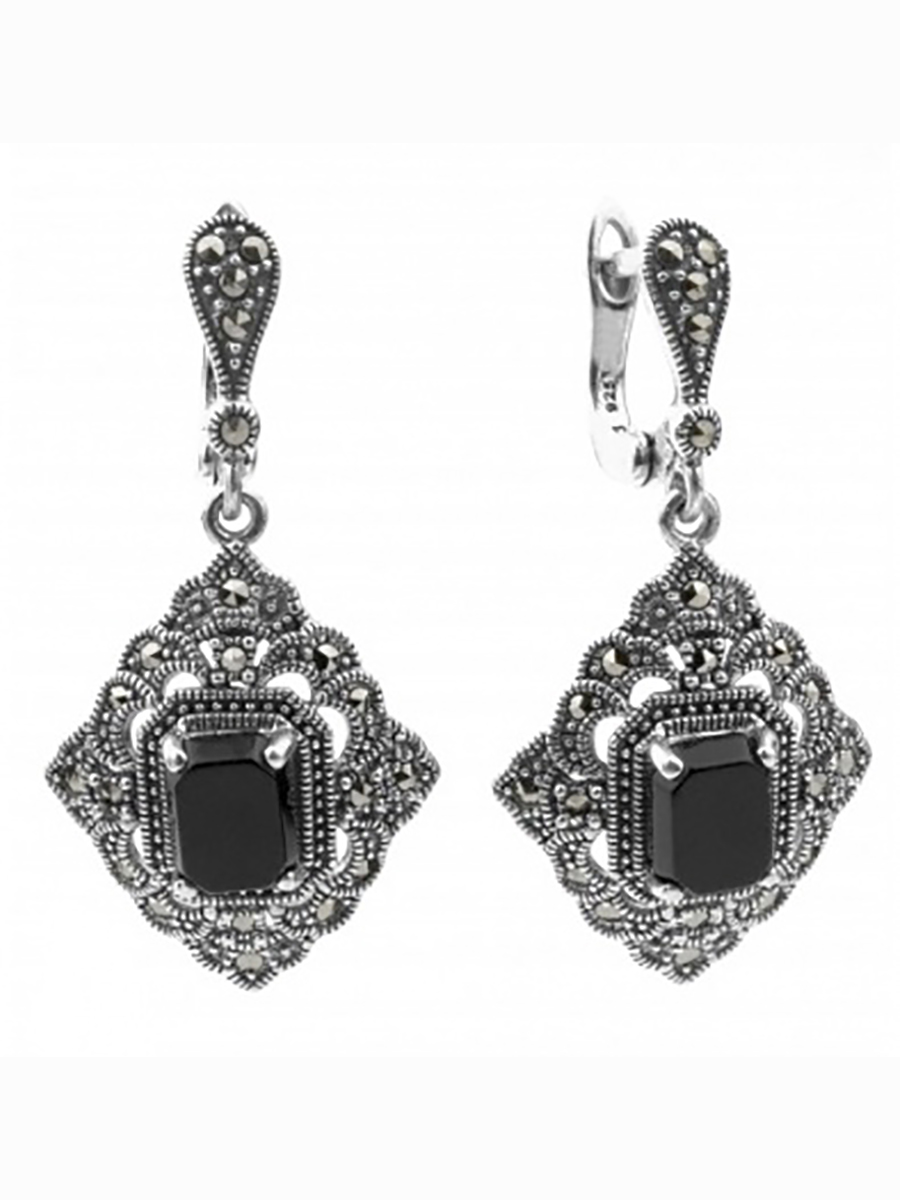 

Серьги с марказитами и ониксами из серебра Марказит HE896-14126, HE896-14126