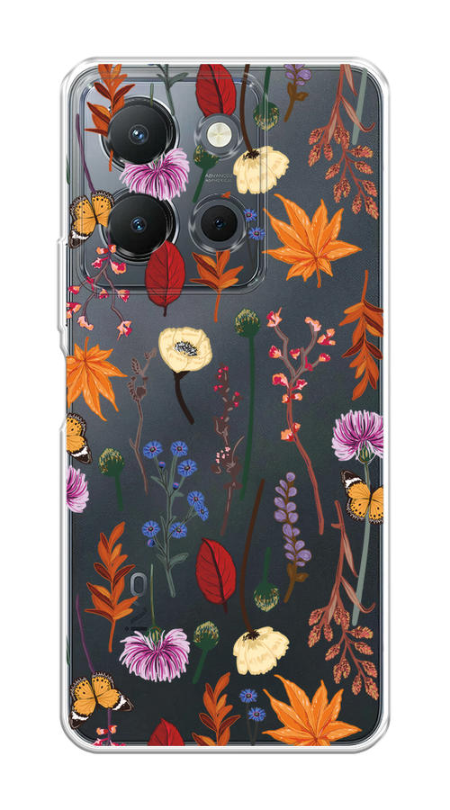 

Чехол на Vivo Y36 4G "Orange Purple flowers", Оранжевый;красный;розовый;желтый;прозрачный, 269250-1