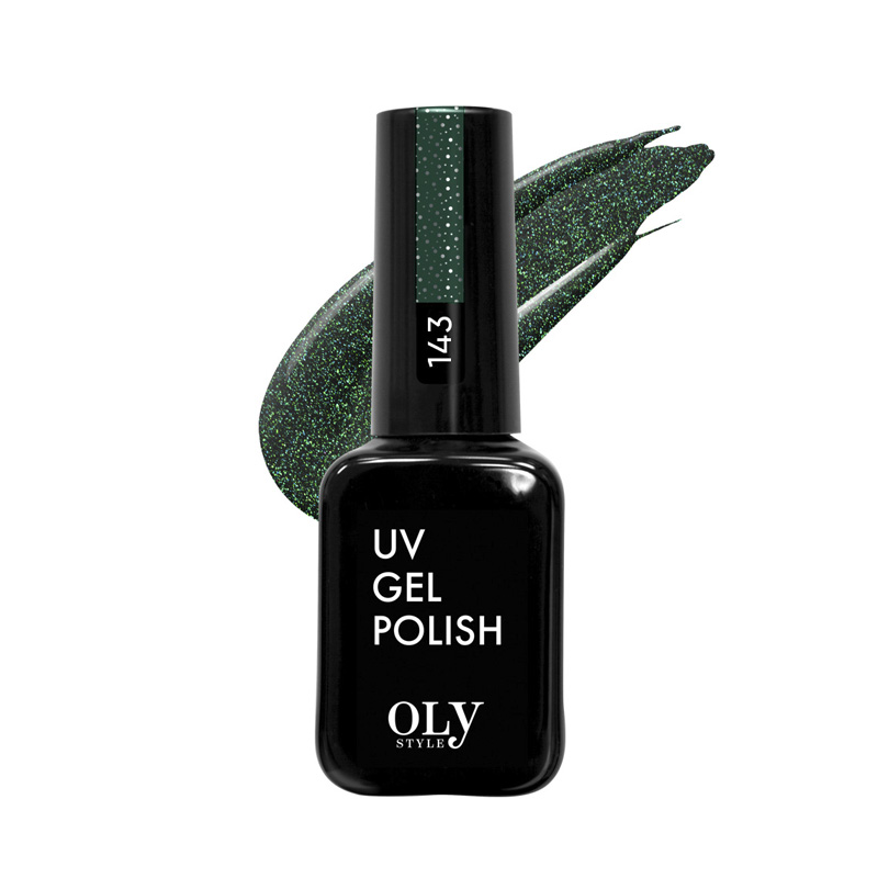 Гель-лак для ногтей Oly Style UV Gel Polish DARK SHINE т.143 Мерцающий темно-зеленый 10 мл
