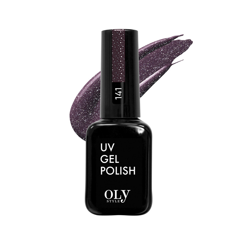 фото Гель-лак для ногтей oly style uv gel polish dark shine т.141 мерцающий сливовый 10 мл