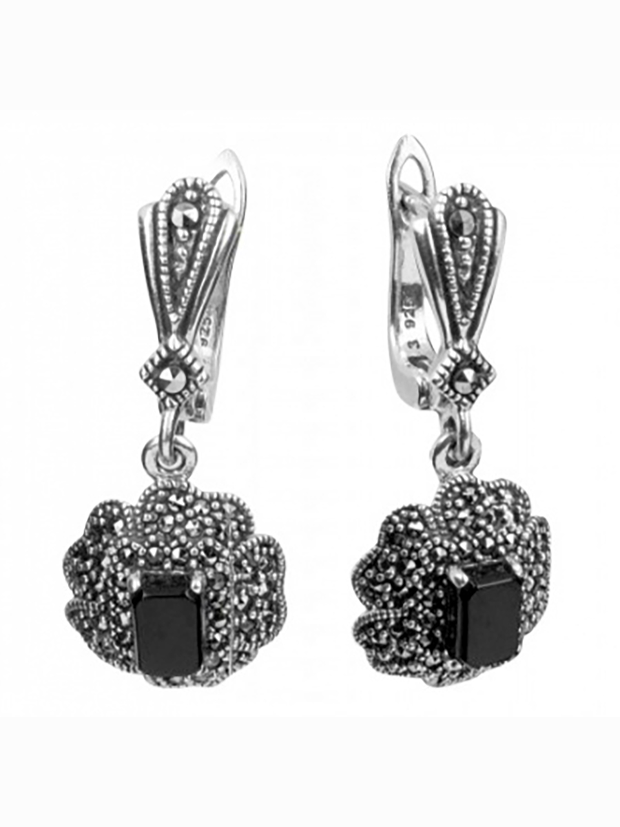 

Серьги с марказитами и ониксами из серебра Марказит HE1040-6447, HE1040-6447