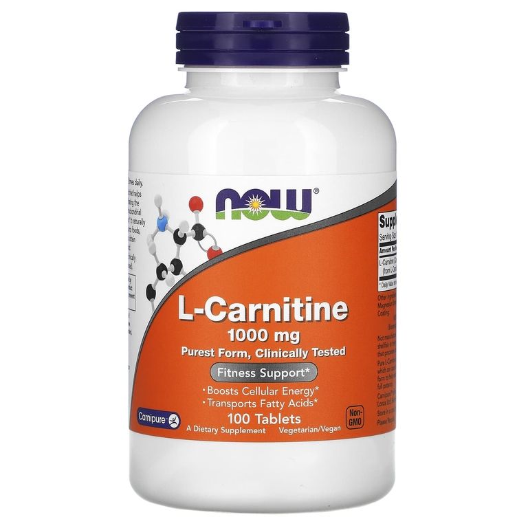 L-карнитин NOW L-Carnitine 1000mg, 100 таблеток