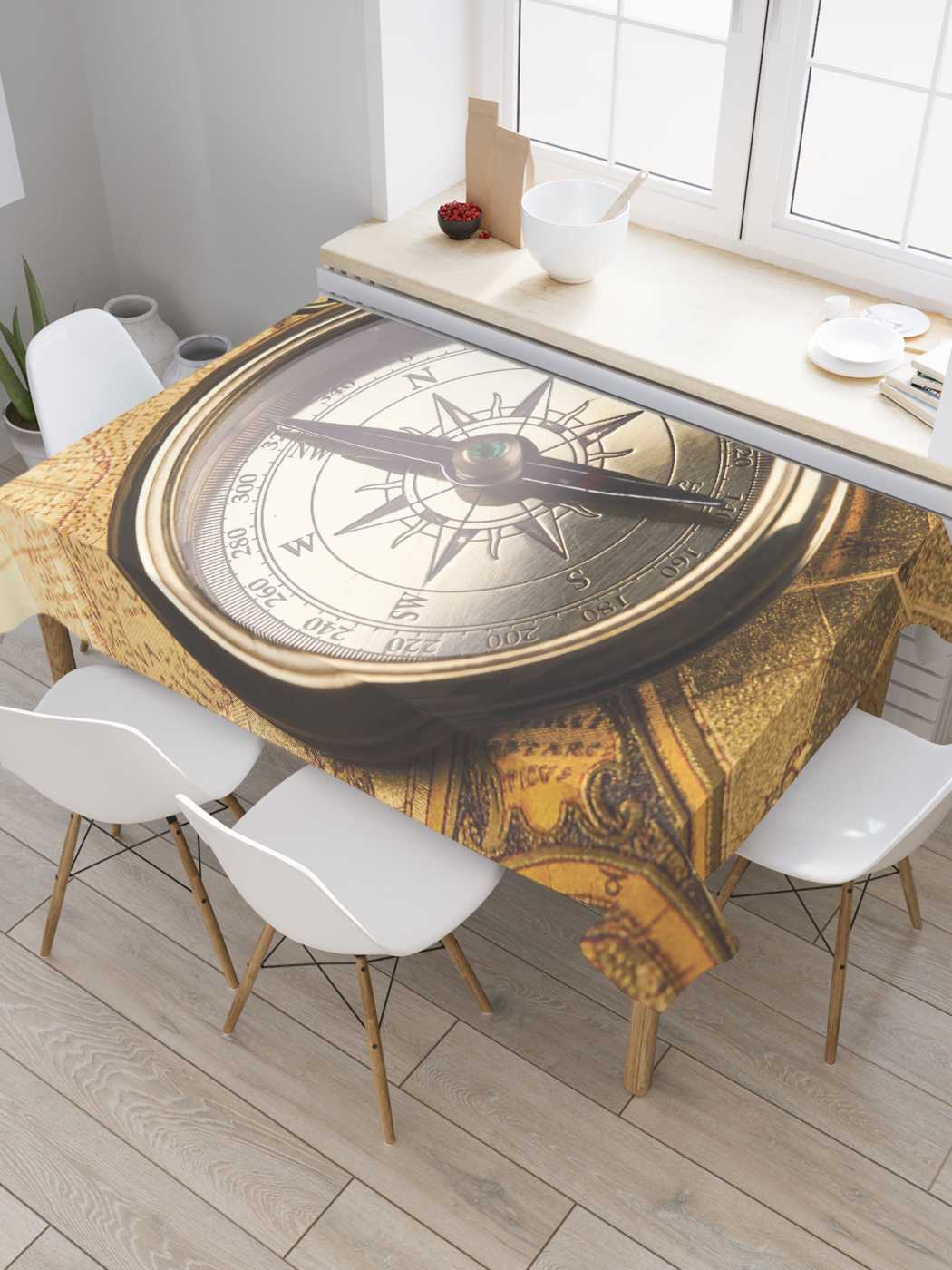 

Скатерть прямоугольная JoyArty "Антикварный компас" из оксфорда, 180x145 см, Коричневый, Антикварный компас