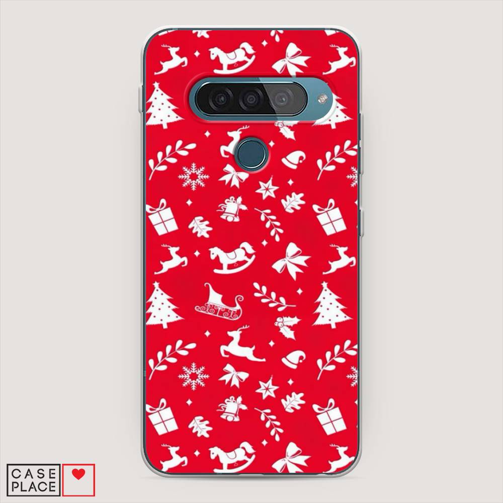 

Чехол для LG G8s ThinQ "Красный новогодний фон", Красный;белый, 84050-5