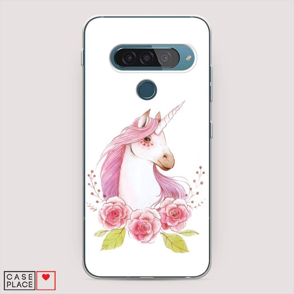 

Чехол на LG G8s ThinQ "Единорог цветы", Белый;розовый;серый, 84050-1