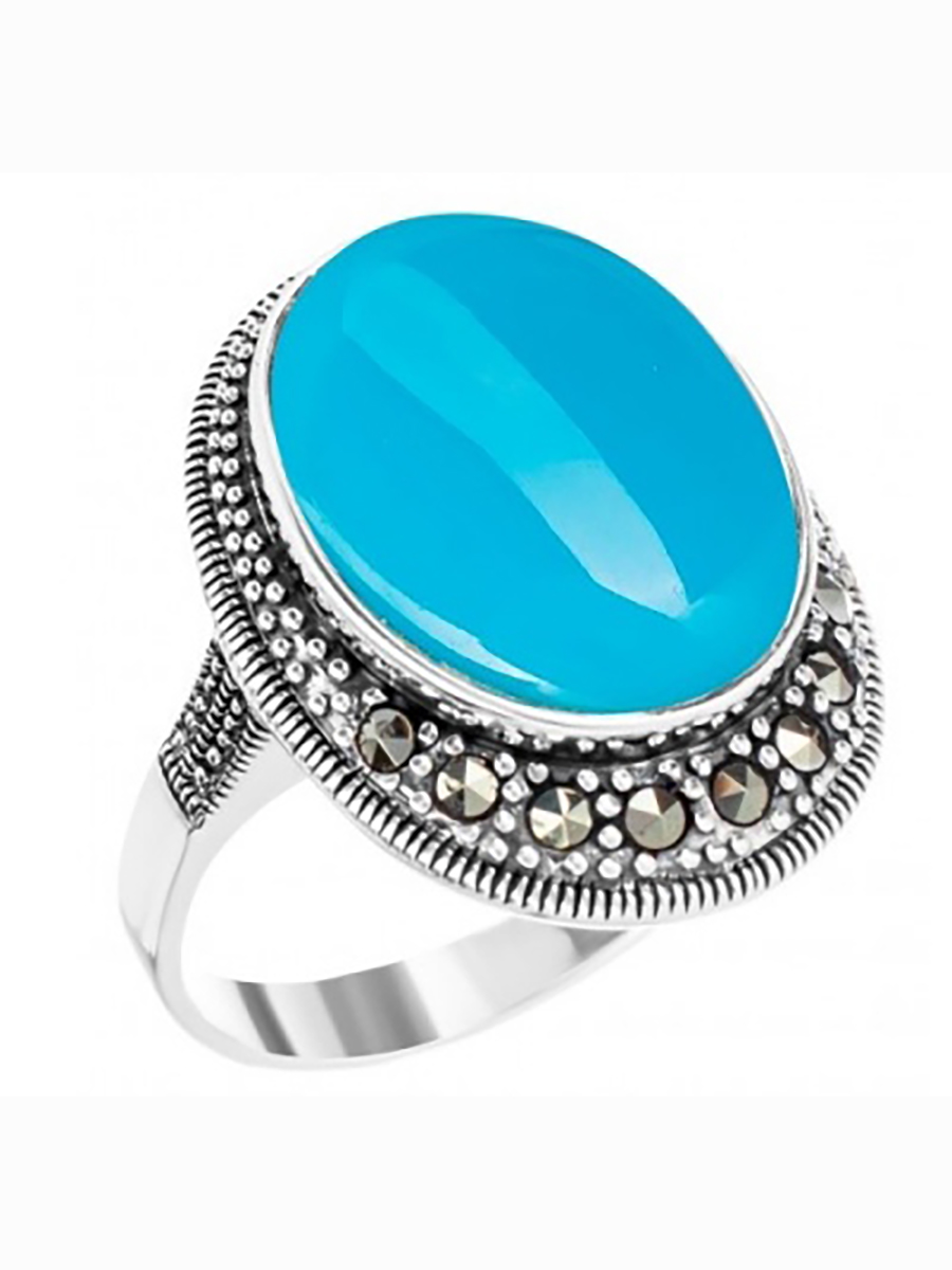 

Кольцо с марказитами и бирюзой из серебра р. 20,5 Марказит HR560-5228, HR560-5228