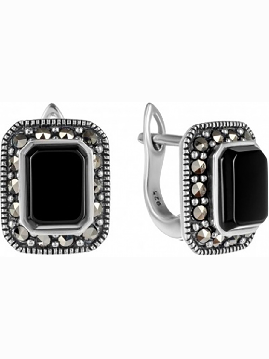 

Серьги с марказитами и ониксами из серебра Марказит HE226-6689, HE226-6689