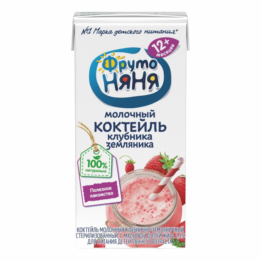

Молочный коктейль ФрутоНяня Клубника - земляника 2,1% БЗМЖ 200 мл