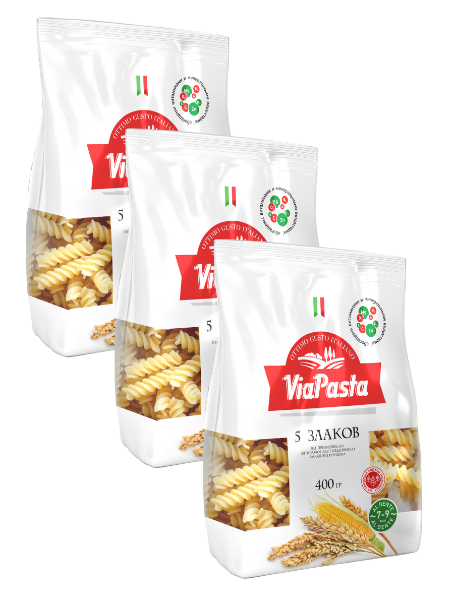 

Макароны Via Pasta фигурные с витаминами и минералами 5 злаков, 400 г х 3 шт