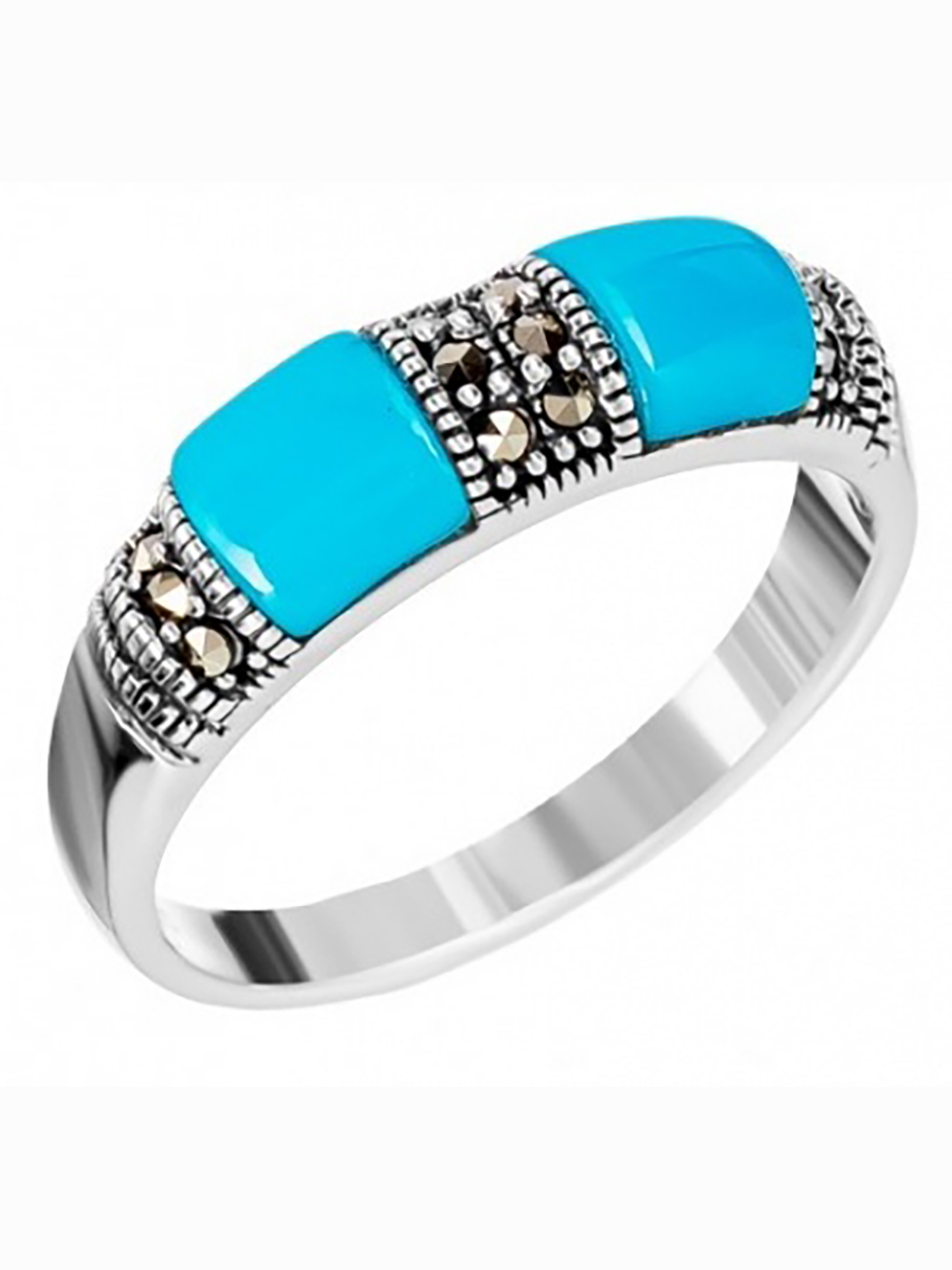 

Кольцо с марказитами и бирюзой из серебра р. 18,5 Марказит HR481-3634, HR481-3634