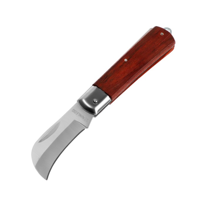 Нож универсальный складной ТУНДРА, деревянная рукоятка, изогнутое лезвие, нержавеющая стал