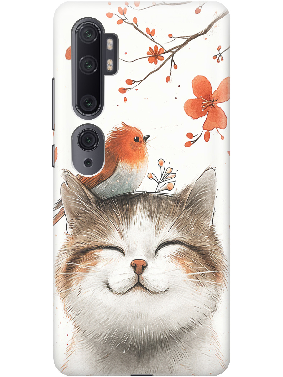

Силиконовый чехол на Xiaomi Mi Note 10 / Note 10 Pro с принтом "Довольный котик и птичка", Прозрачный;белый;красный, 722362011