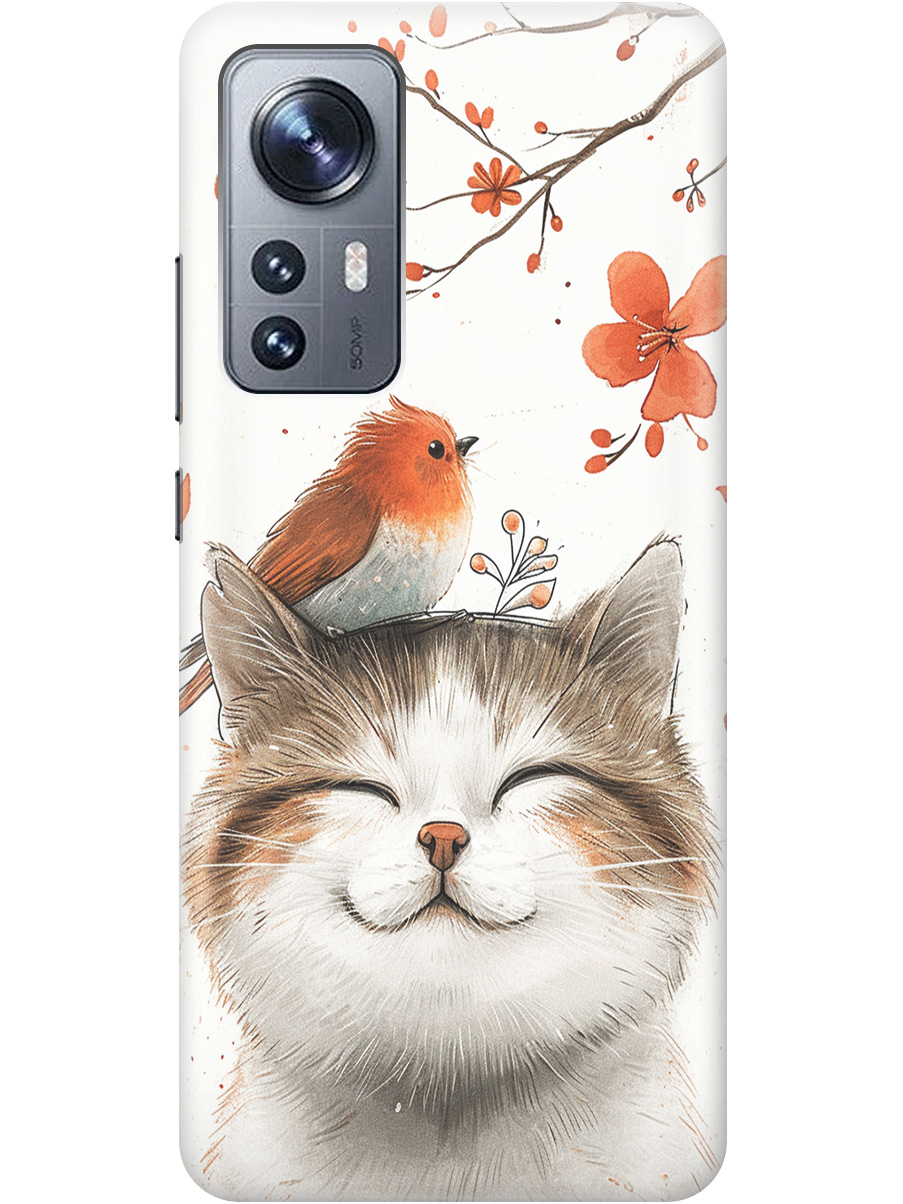 

Силиконовый чехол на Xiaomi 12 / 12X / 12S с принтом "Довольный котик и птичка", Прозрачный;белый;красный, 734580811