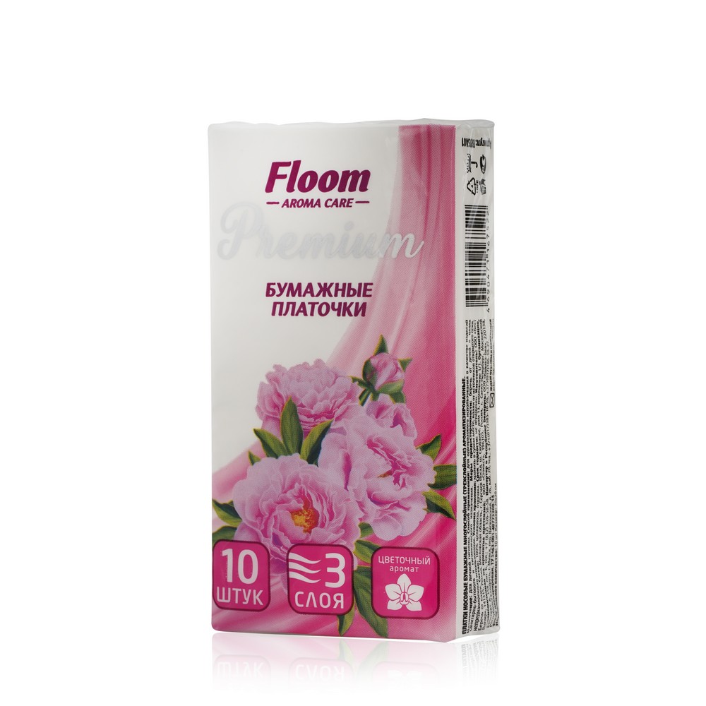 Бумажные носовые платочки Floom 3х-слойные цветочные 10 шт./1 уп.