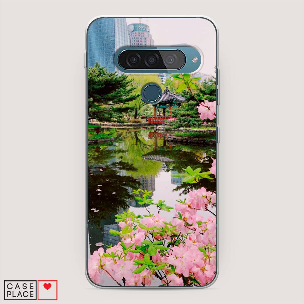 

Чехол для LG G8s ThinQ "Сакура возле озера", Зеленый;розовый;голубой, 84050-2