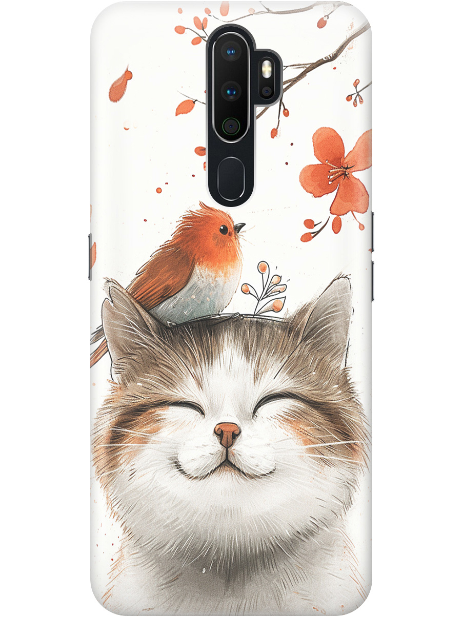 

Силиконовый чехол на Oppo A5 (2020) / A9 (2020) с принтом "Довольный котик и птичка", Прозрачный;белый;красный, 726151311