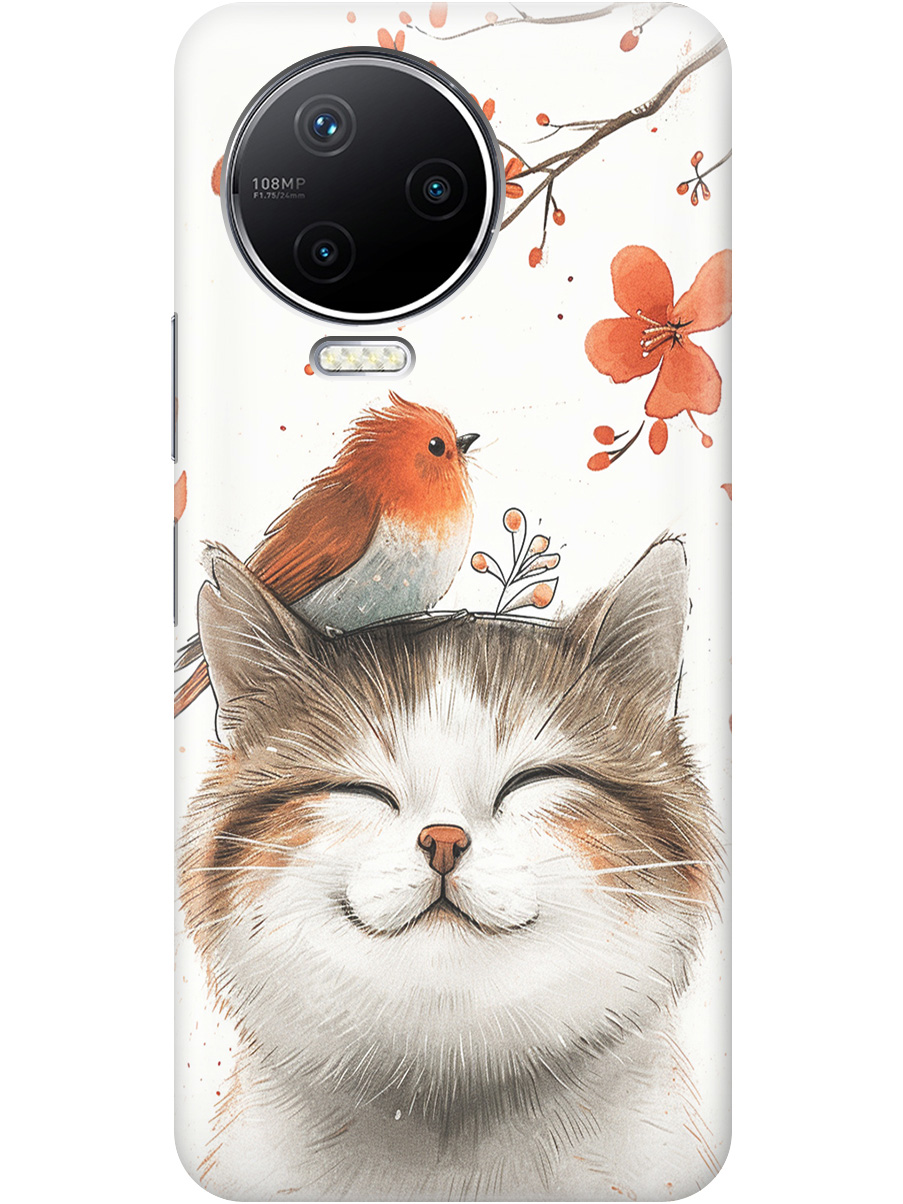 

Силиконовый чехол на Infinix Note 12 Pro с принтом "Довольный котик и птичка", Прозрачный;белый;красный, 762092711
