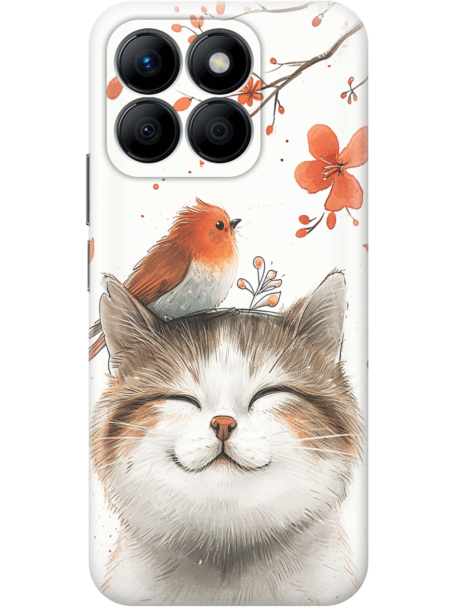 

Силиконовый чехол на Honor X8b с принтом "Довольный котик и птичка", Прозрачный;белый;красный, 781973211