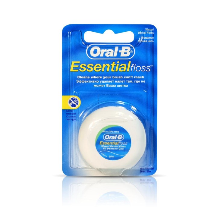 Нить зубная Oral-B Essential мятная, вощеная, 50 м зубная нить oral b superfloss