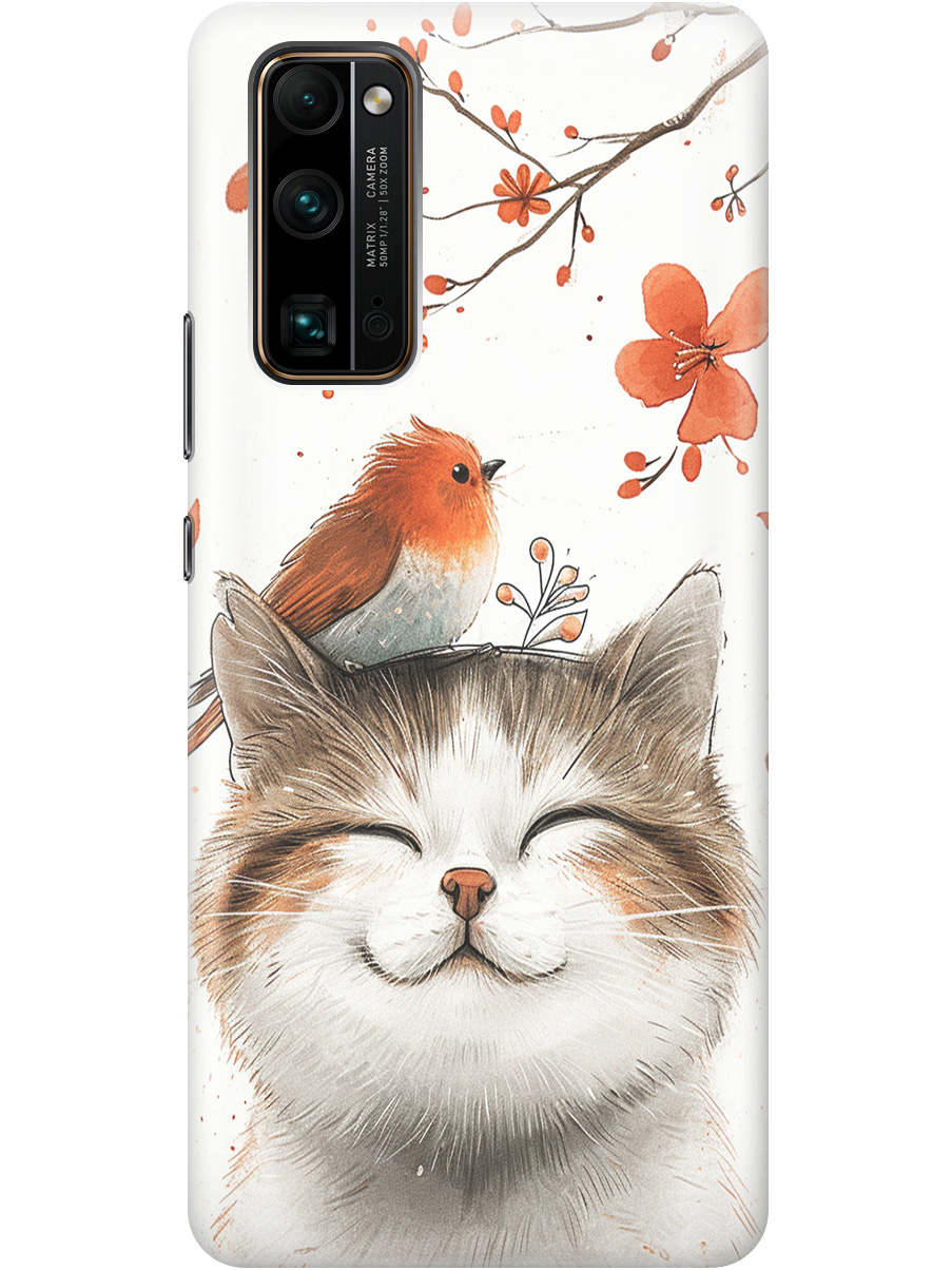 

Силиконовый чехол на Honor 30 Pro+ с принтом "Довольный котик и птичка", Прозрачный;белый;красный, 722945911