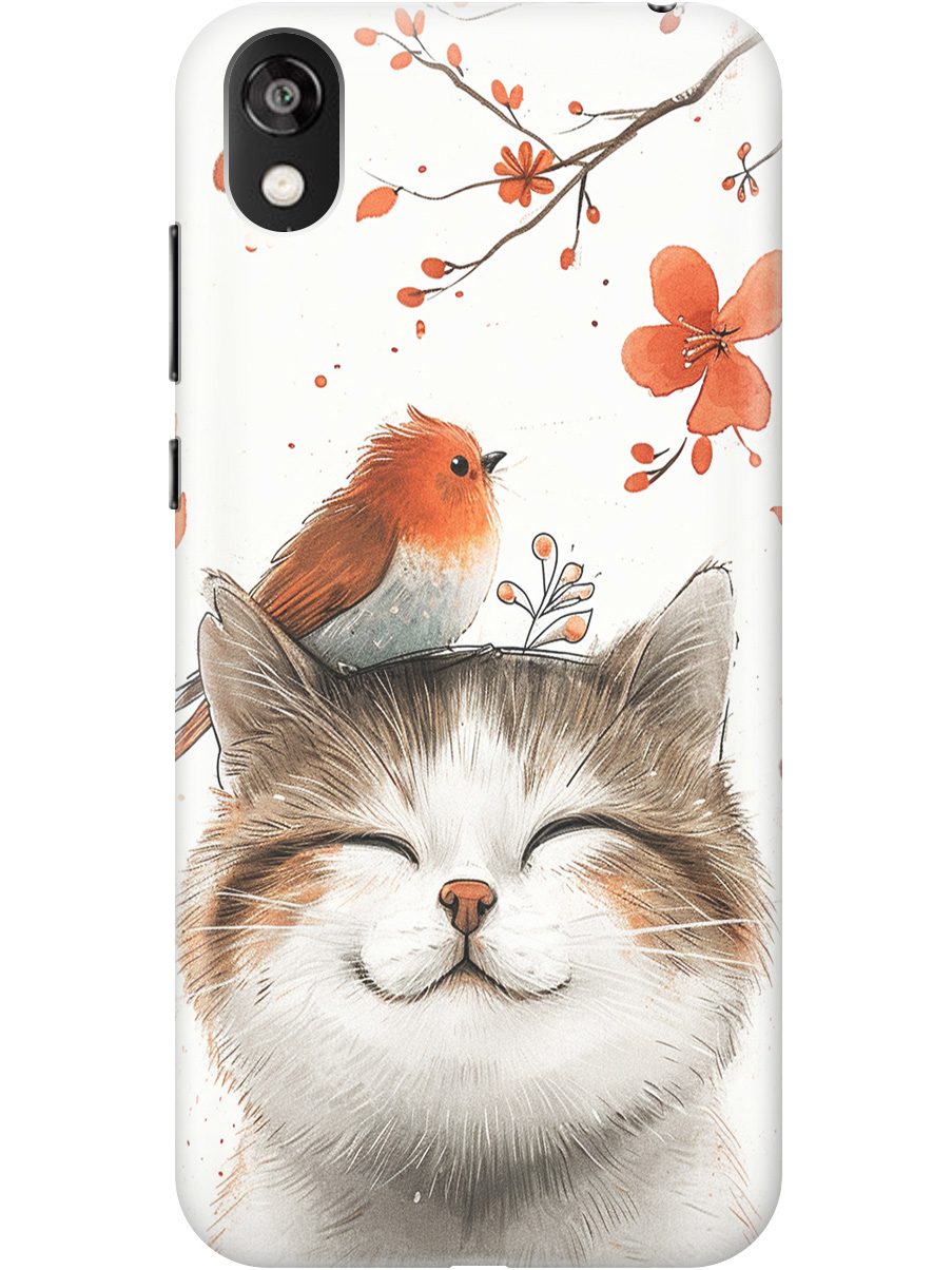 

Силиконовый чехол на Honor 8S / Huawei Y5 (2019) с принтом "Довольный котик и птичка", Прозрачный;белый;красный, 721008711