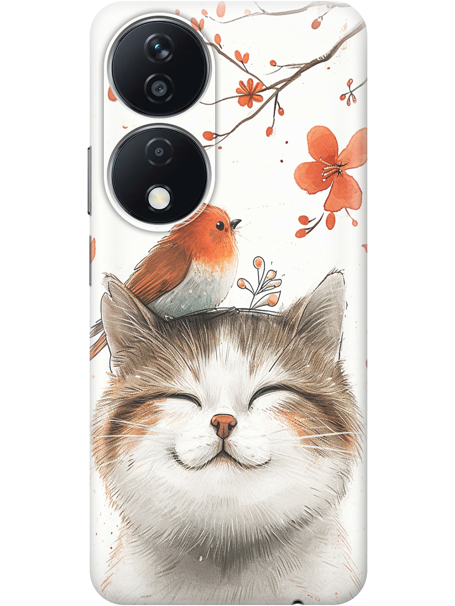 

Силиконовый чехол на Honor X7b с принтом "Довольный котик и птичка", Прозрачный;белый;красный, 781972111