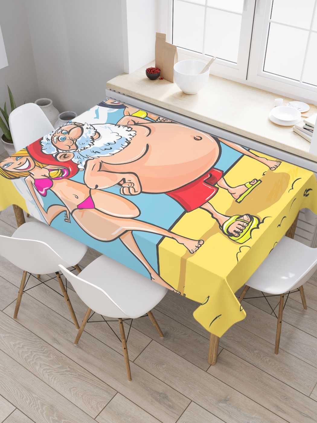 

Скатерть прямоугольная JoyArty "Санта с пляжницами" из оксфорда, 180x145 см, Голубой, Санта с пляжницами