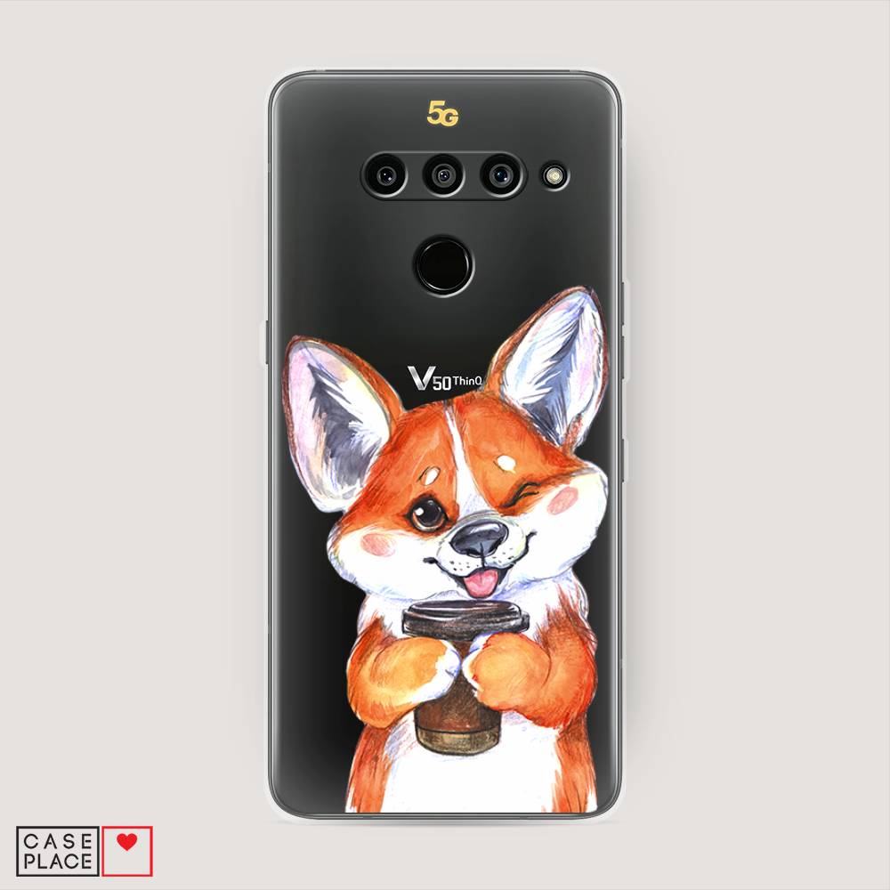 

Чехол на LG V50 ThinQ "Корги с кофе", Оранжевый;белый, 83850-4
