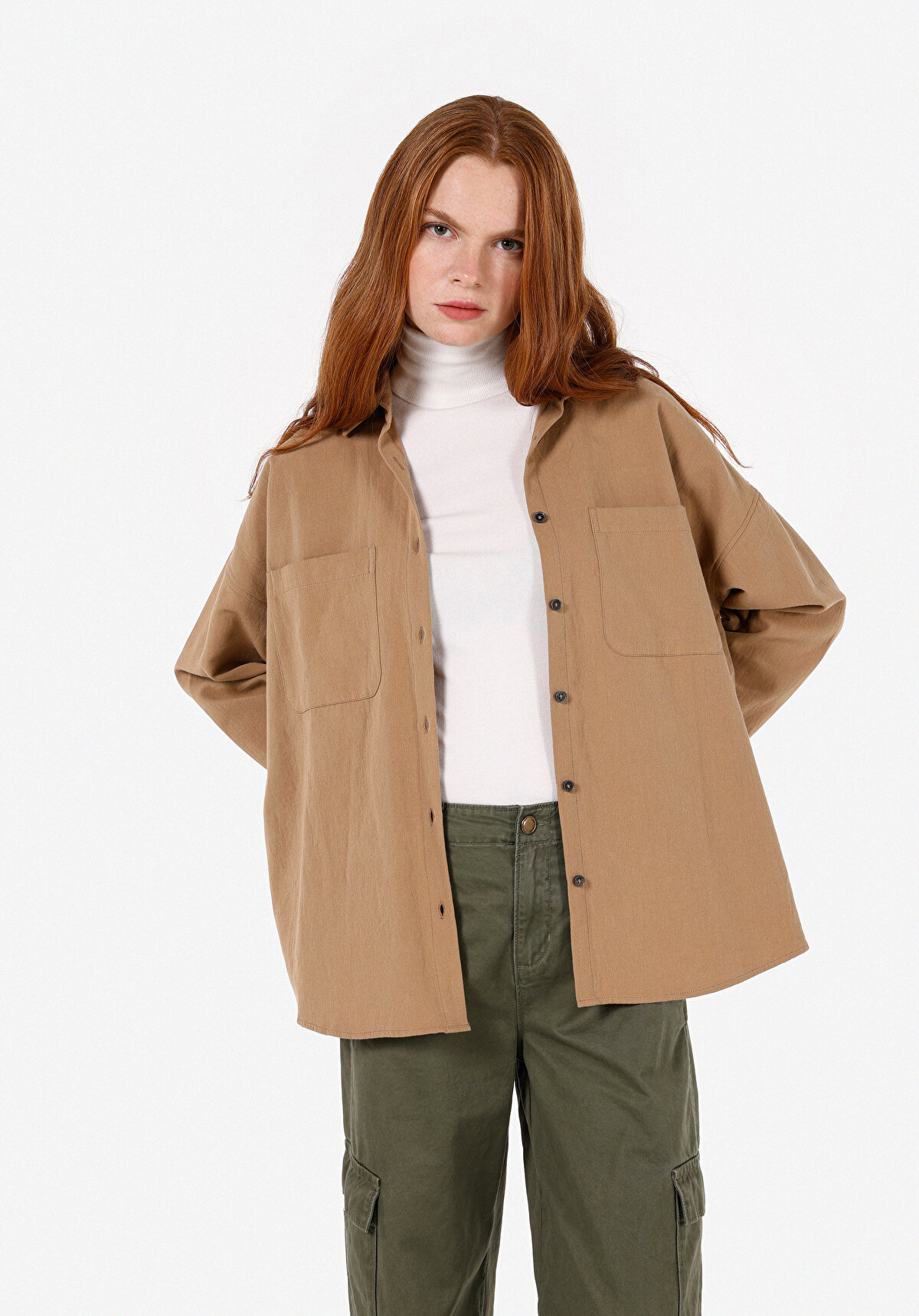

Рубашка женская Colin's CL1071164 коричневая M/L, Коричневый, CL1071164
