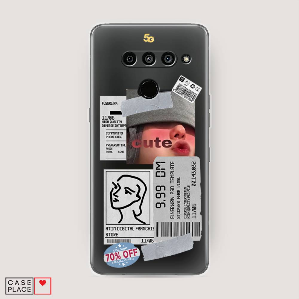 

Чехол на LG V50 ThinQ "Cute girl collage", Розовый;серый;голубой, 83850-6