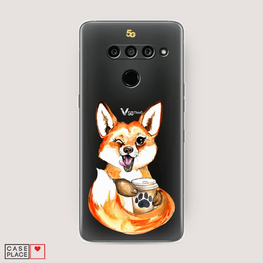 

Чехол на LG V50 ThinQ "Подмигивающая лиса с кофе", Оранжевый;белый;коричневый, 83850-4