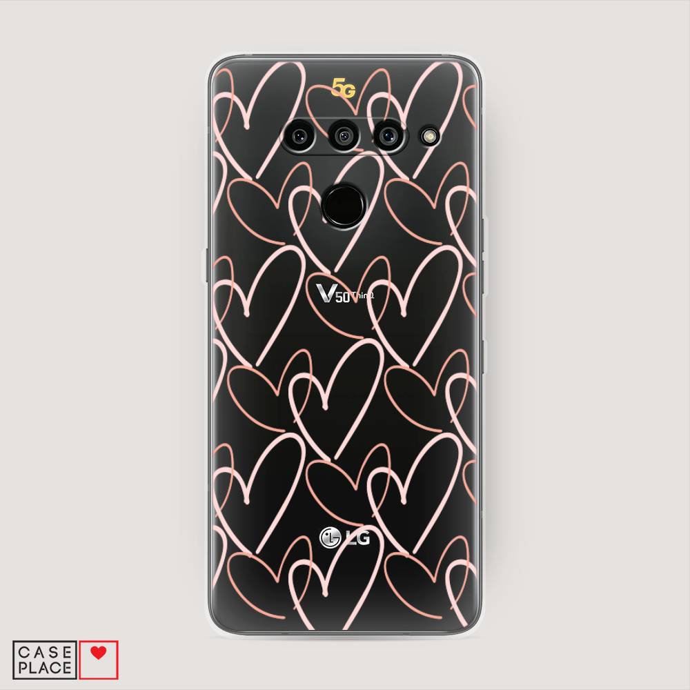 

Чехол на LG V50 ThinQ "Узор из сердечек", Розовый;бежевый, 83850-6