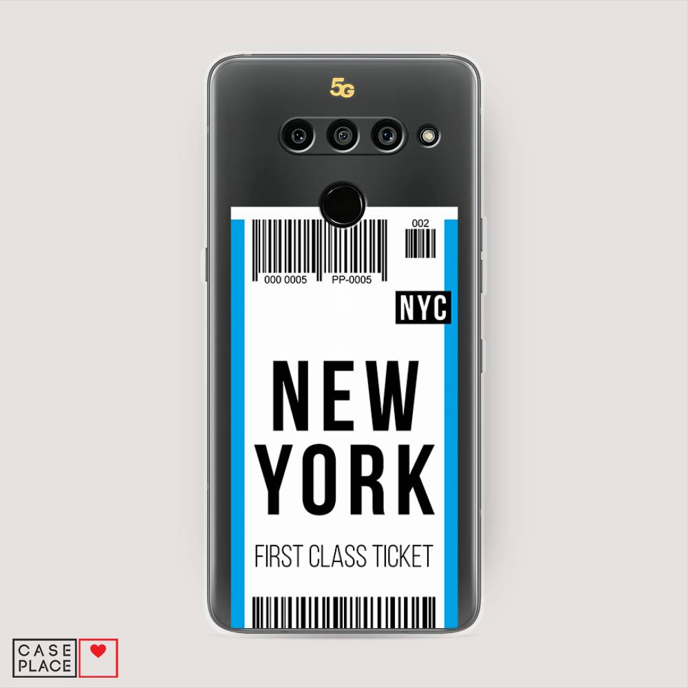 

Чехол на LG V50 ThinQ "Билет в Нью-Йорк", Белый;голубой, 83850-6