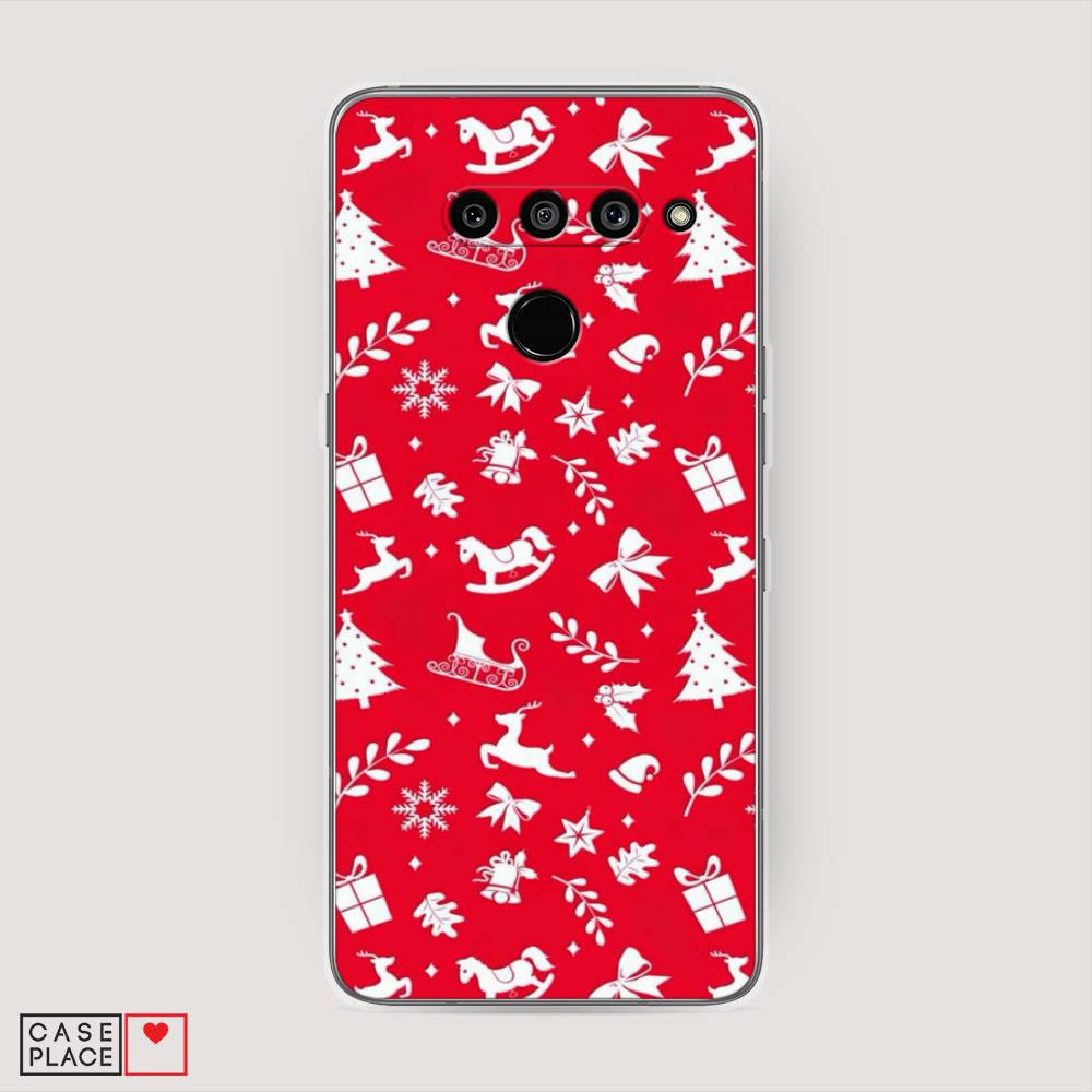 

Чехол на LG V50 ThinQ "Красный новогодний фон", Красный;белый, 83850-5