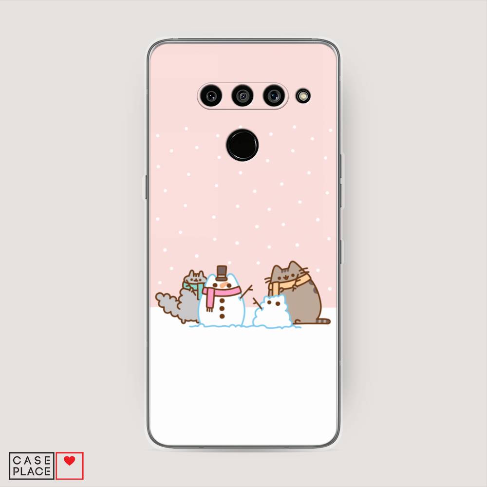 

Чехол на LG V50 ThinQ "Котики в снегу", Розовый;белый;серый, 83850-5