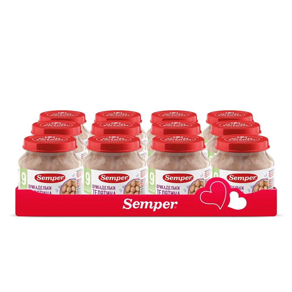 

Пюре Semper фрикадельки телятина, 12x125 г, Фрикадельки Говядина