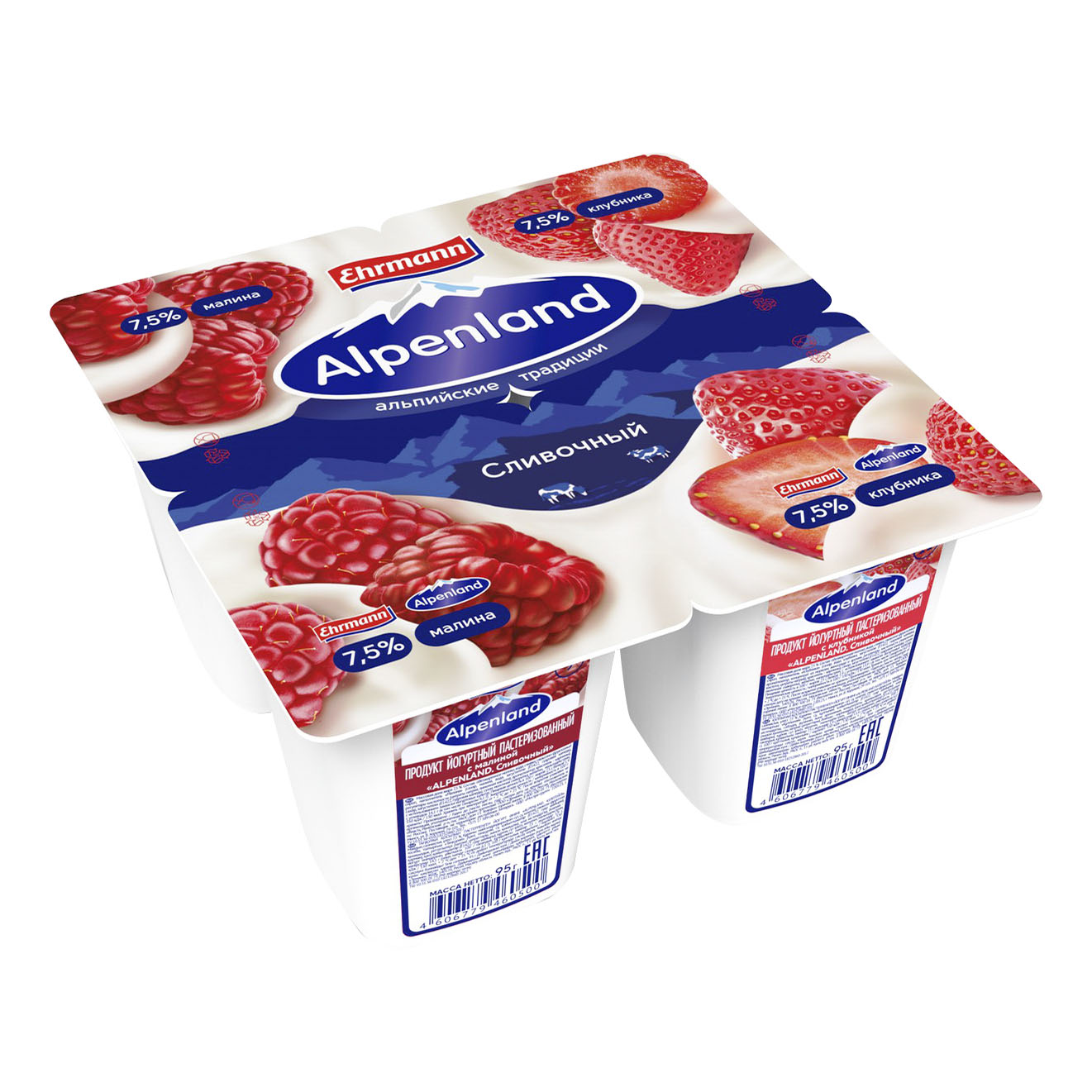 

Йогуртный продукт Alpenland с малиной и клубникой 7,5% БЗМЖ 95 г