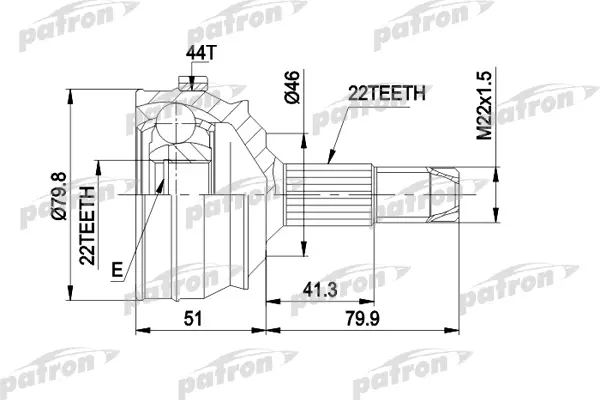 ШРУС наружн к-кт 22x46.8x22 ABS:44T FIAT: BRAVA 1.4/1.6 95-99 PATRON PCV1227