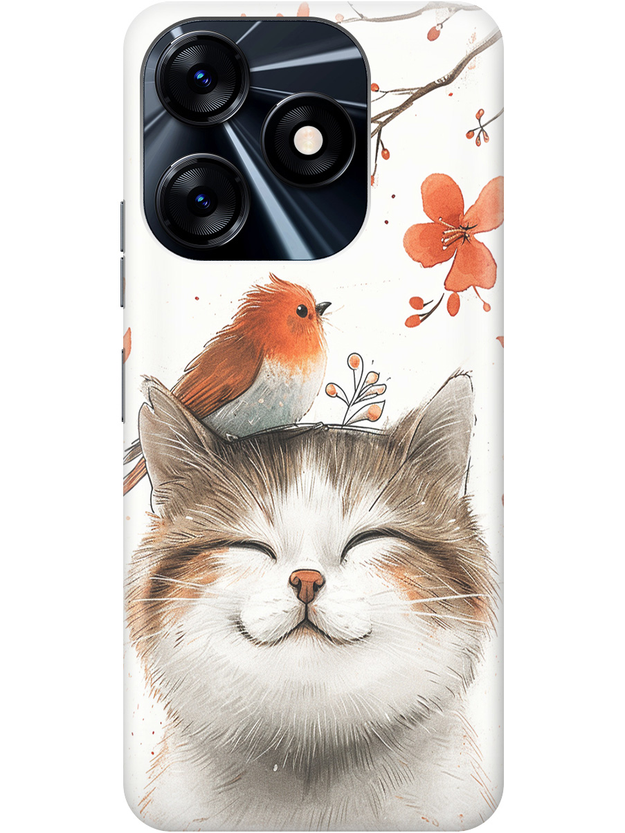 

Силиконовый чехол на Tecno Spark 10 / 10C с принтом "Довольный котик и птичка", Прозрачный;белый;красный, 769297811