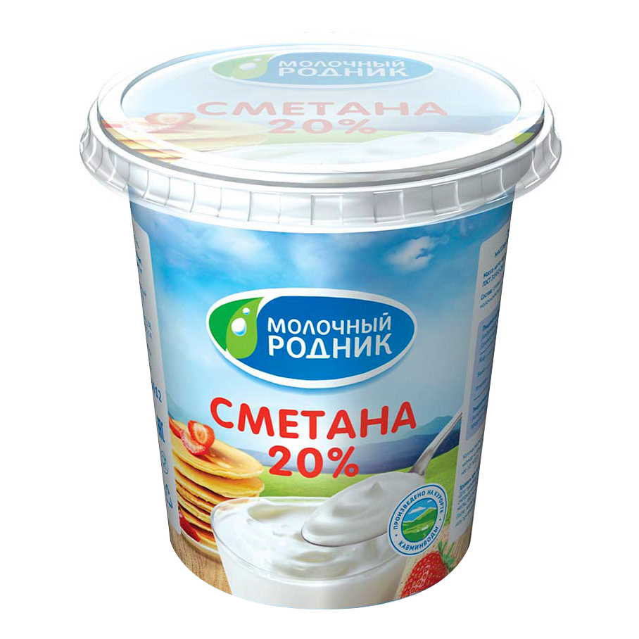 фото Сметана молочный родник 20% бзмж 360 г