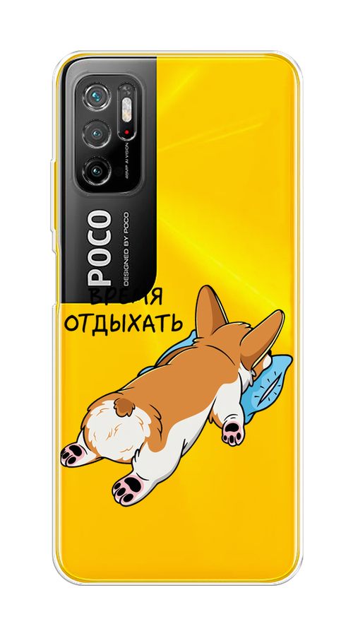 

Чехол на Xiaomi Poco M3 Pro "Корги отдыхает", Черный;коричневый;голубой, 311050-1