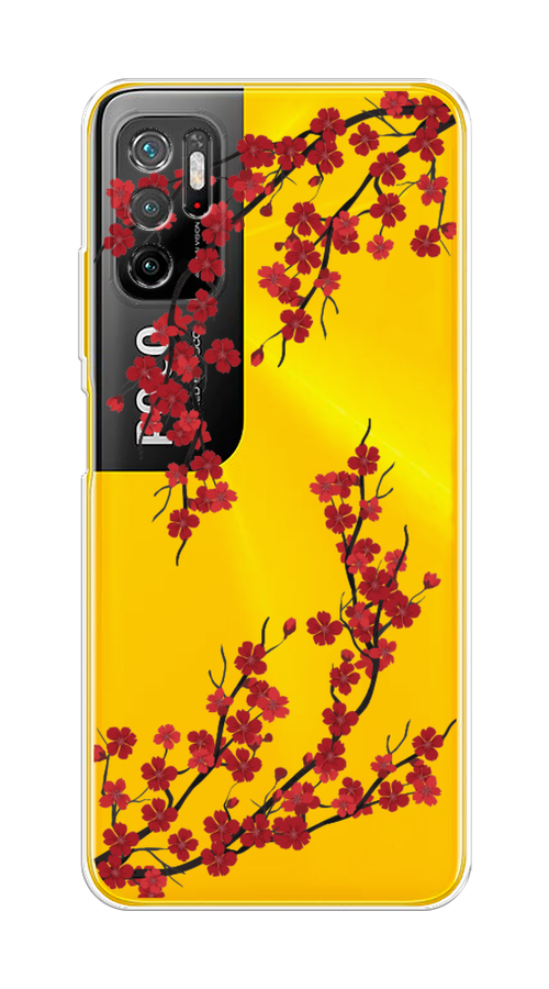 

Чехол на Xiaomi Poco M3 Pro "Красная сакура", Красный;черный, 311050-2