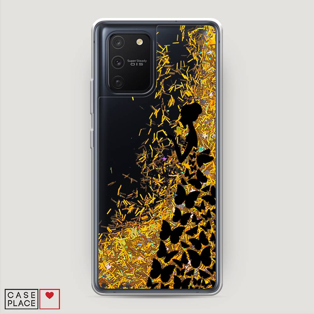 фото Жидкий чехол с блестками "дама в бабочках" на samsung galaxy s10 lite awog