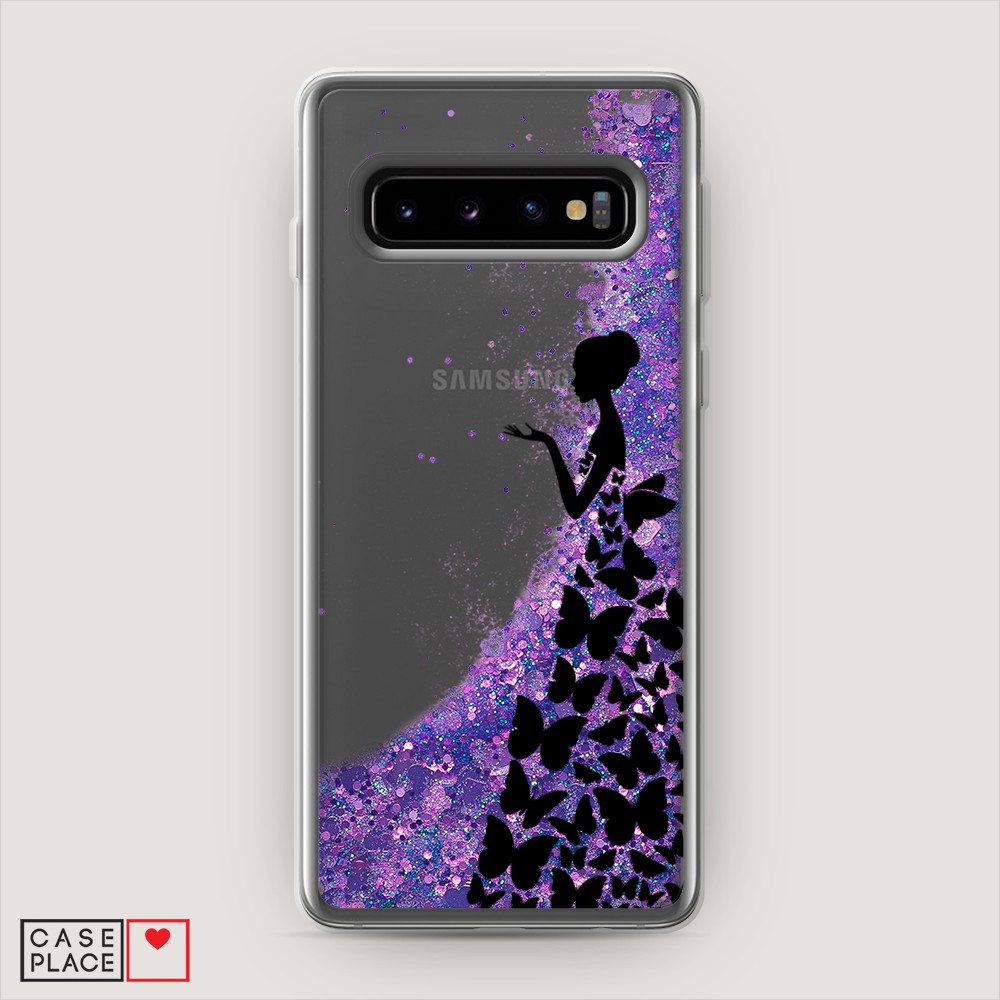 

Жидкий чехол с блестками "Дама в бабочках" на Samsung Galaxy S10 +, 27192-1