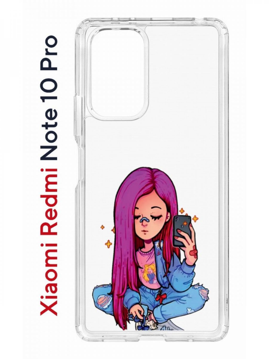 Противоударный чехол Kruche Print Pink Hair для Xiaomi Redmi Note 10 Pro