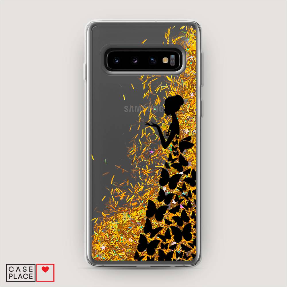

Жидкий чехол с блестками "Дама в бабочках" на Samsung Galaxy S10 +, 27190-1