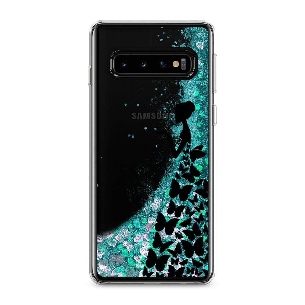 

Жидкий чехол с блестками "Дама в бабочках" на Samsung Galaxy S10, 27095-1