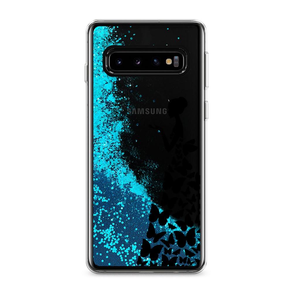 фото Жидкий чехол с блестками "дама в бабочках" на samsung galaxy s10 awog