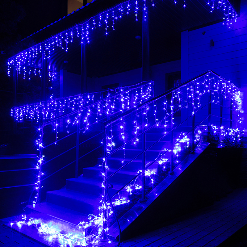 фото Новогодняя светодиодная уличная гирлянда с коннектором baziator бахрома h0142 10 м синяя